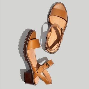 New! Madewell The Erin Leather Lugsole Sandal Toffee